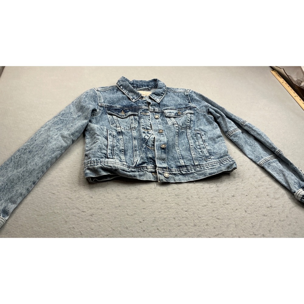 We The Free Denim Jacket Acid Wash Blue Cotton Trucker Womens Size Small